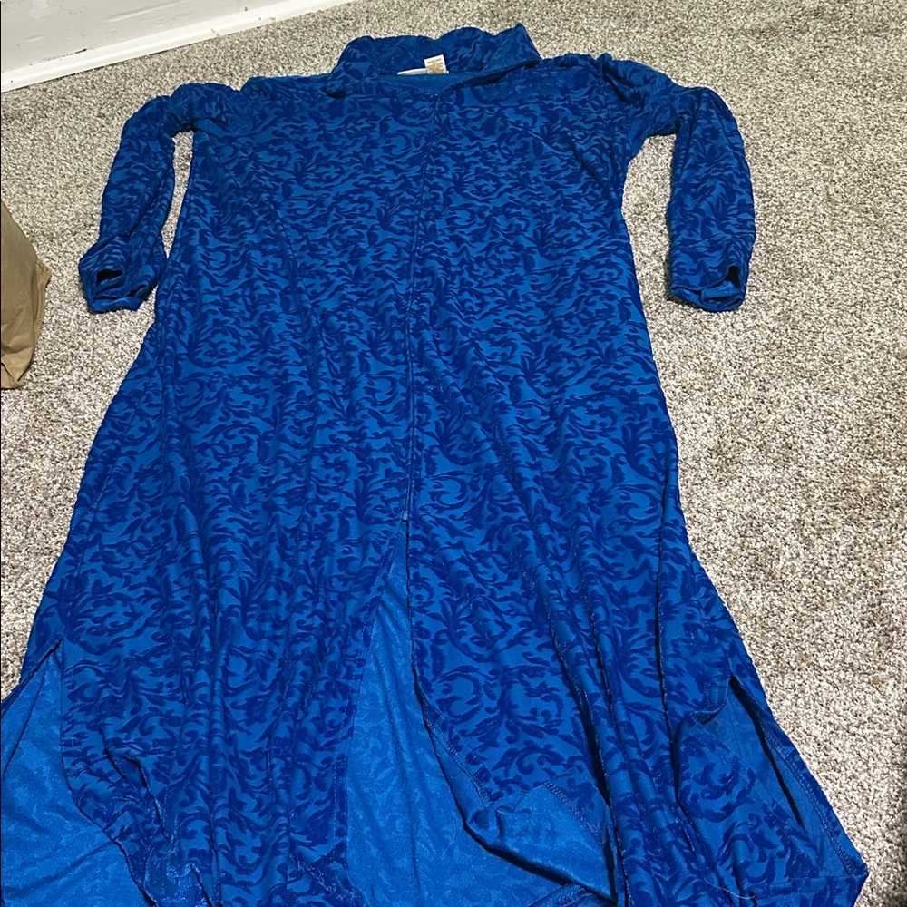 Blue Patterned Long Sleeve Zip Vintage Robe